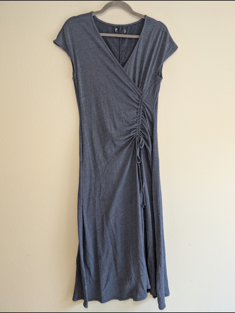 Wrap-Style Midi Dress with Side Ruched Tie Light Blue Women's Size L